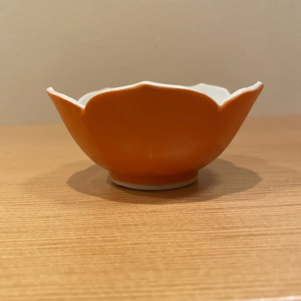 Vintage Knobler Japan Lotus Bowl Porcelain |‎ MCM Kitchen Decor Orange 3.5